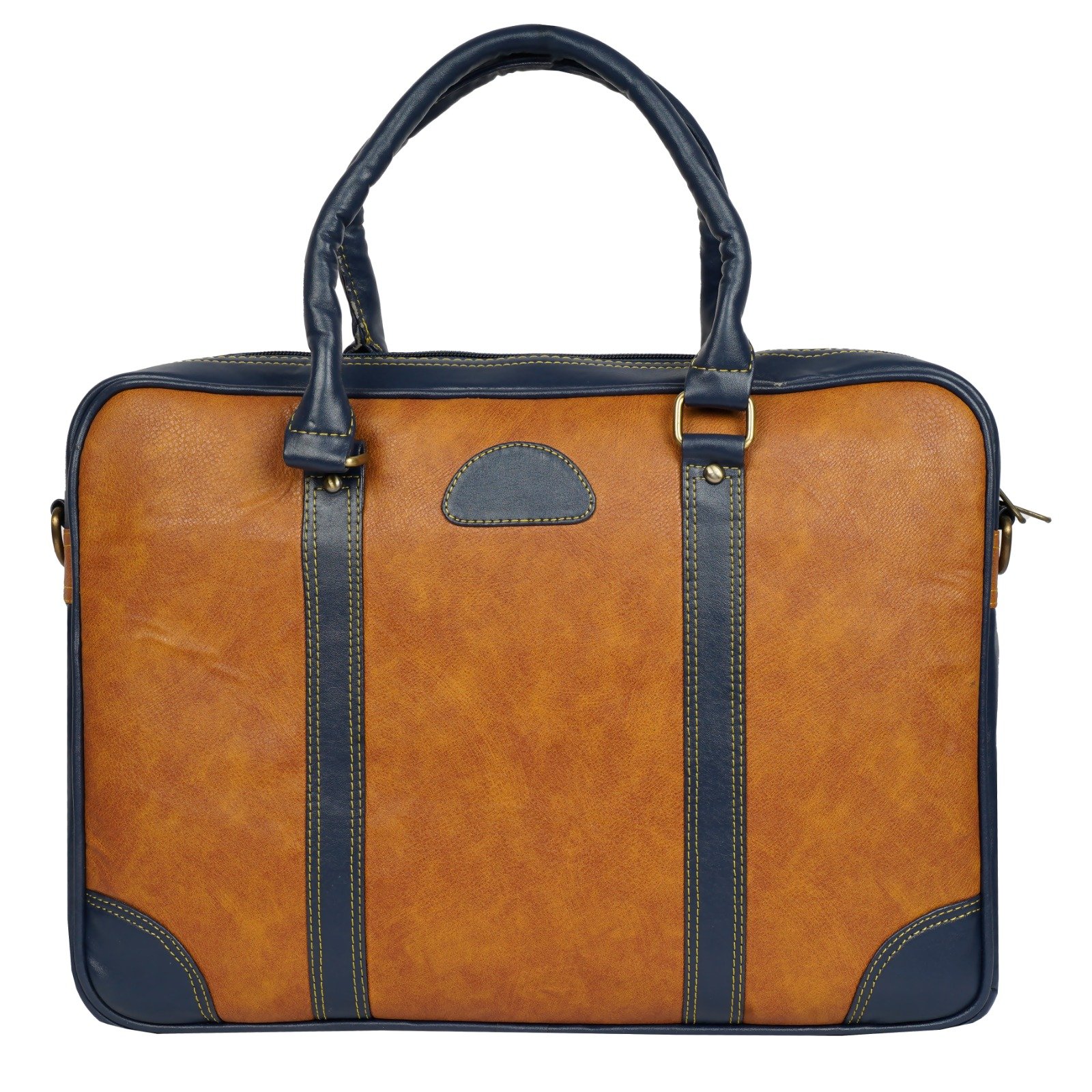 Tan Brown & Navy Blue Laptop Office Bag