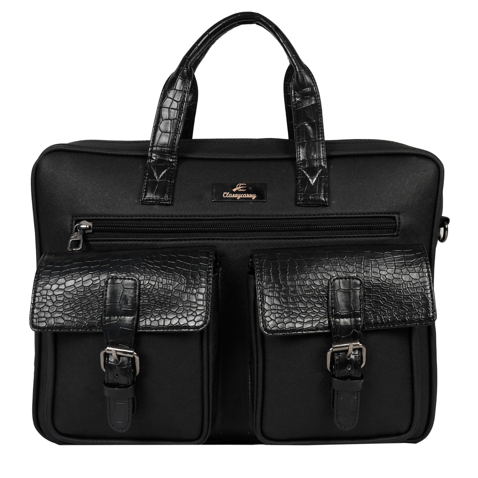 Black Croco Dual Pocket Laptop Bag