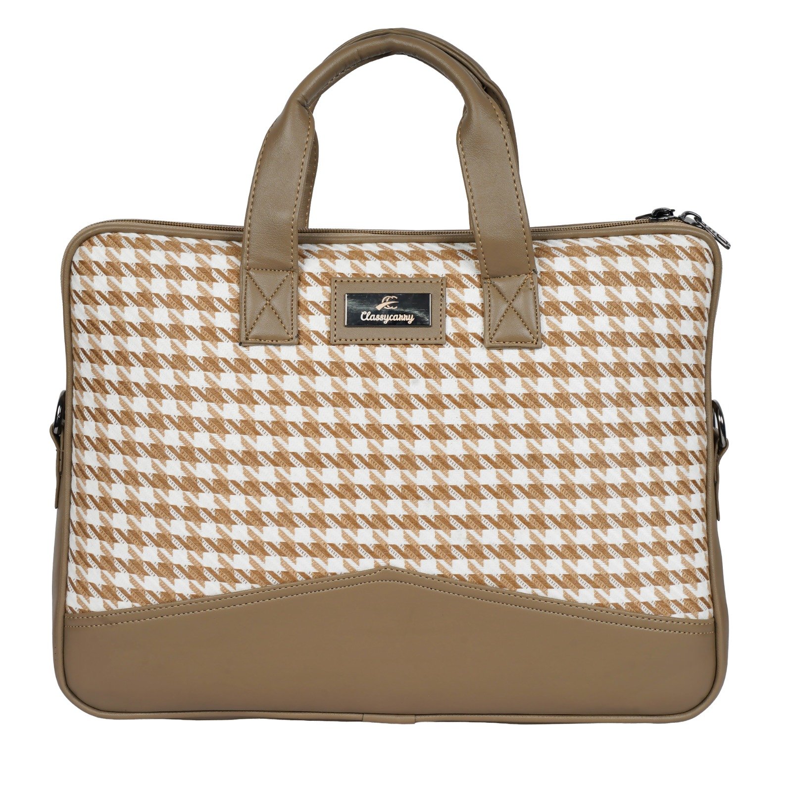 Beige Houndstooth Laptop Bag